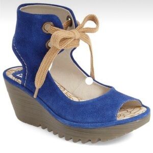 - FLY London Leather Lace-up Ankle Strap Sandals - Royal Blue Yaffa